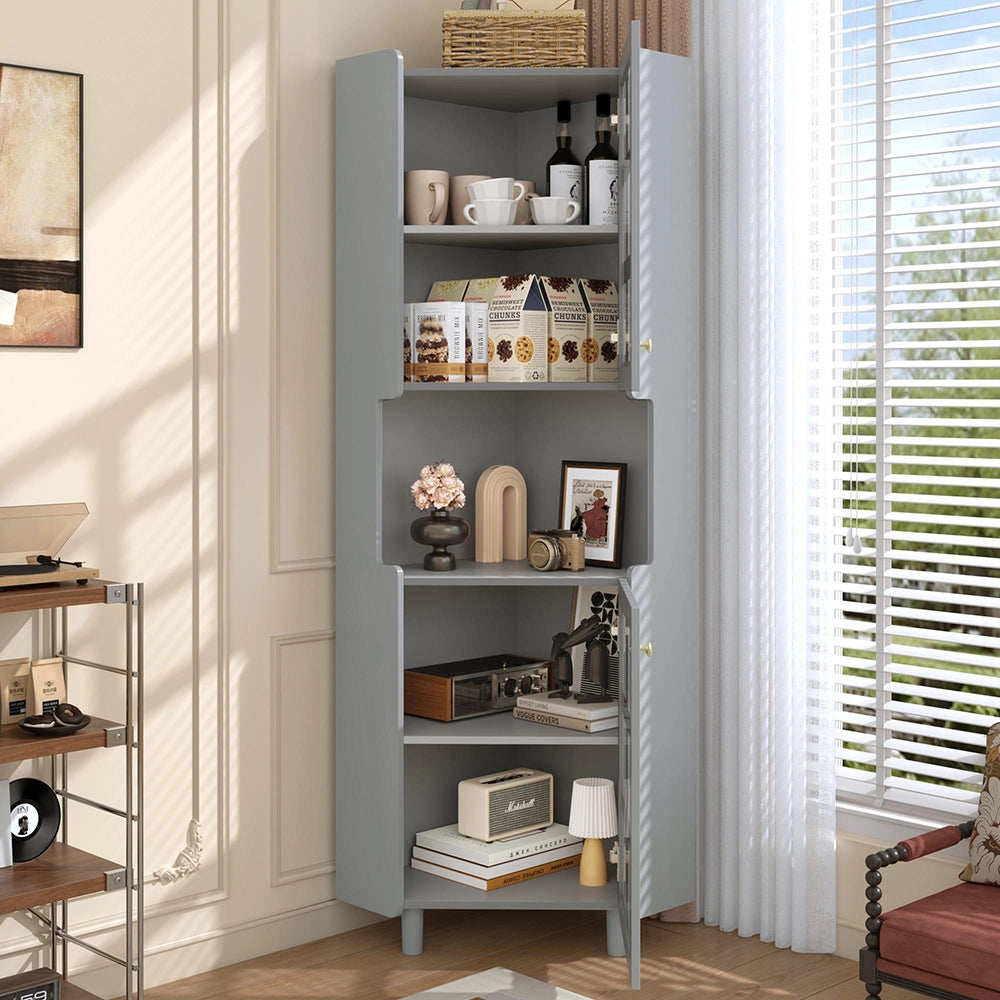 Armadio angolare grigio con illuminazione LED - Xylo - Multifunzionale per soggiorno, bagno, camera