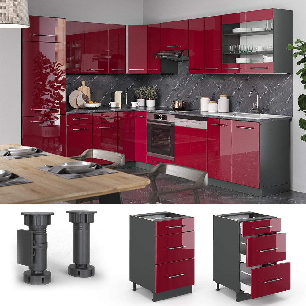 Vicco Mobiletto base per cucina Rosso bordeaux lucido 50 cm senza piano di lavoro