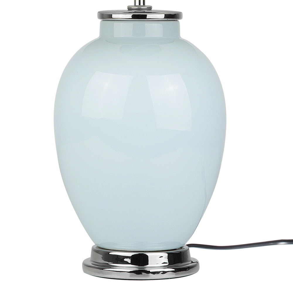 Lampada da Tavolo Comodino Base in Ceramica Azzurro Paralume Impero Rotondo paralume in policotone Bianco