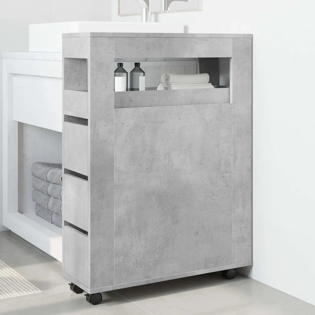 Mobile da Bagno | Armadio da bagno Stretto con Ruote Grigio Cemento in Truciolato