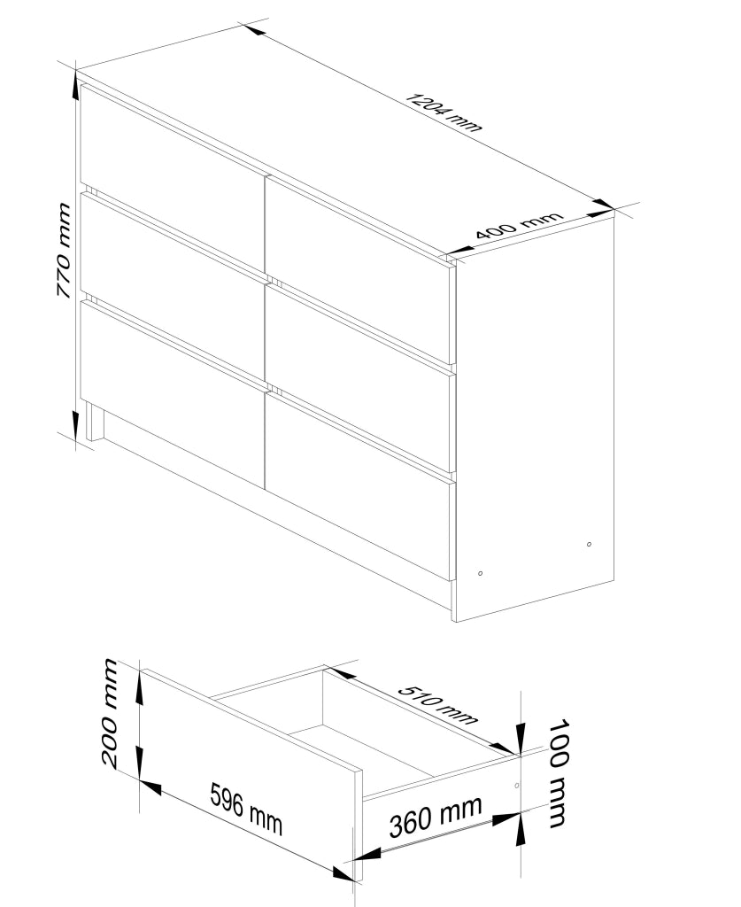 Cassettiera AKORD K120 Quercia Artisan 120 cm 6 cassetti inserto frontale Bianco 120x40x77 cm