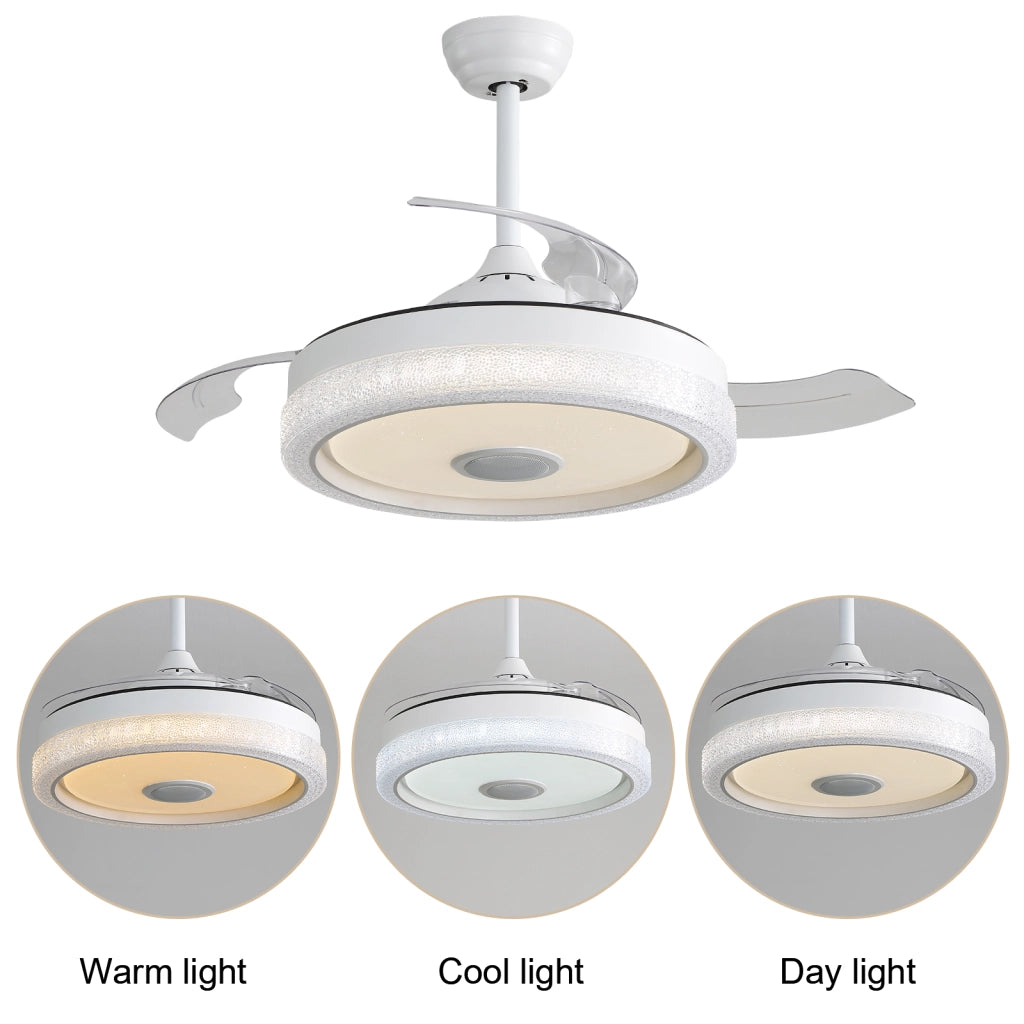 Ventilatore da soffitto con luce led 107 cm 3 colori temperatura rgb 32w 3 pale abs motore dc 220v