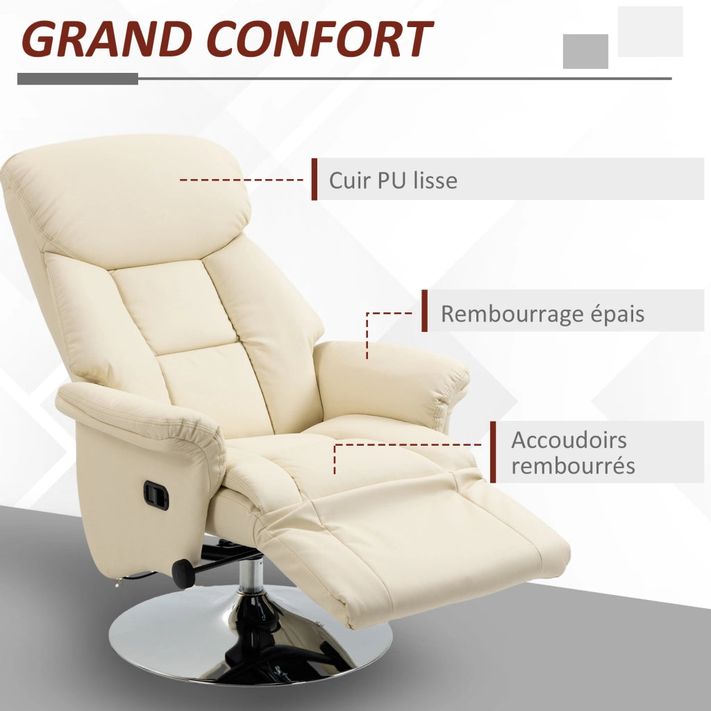 Poltrona Relax Reclinabile Girevole con Poggiapiedi ¨C zephmum ¨C Crema