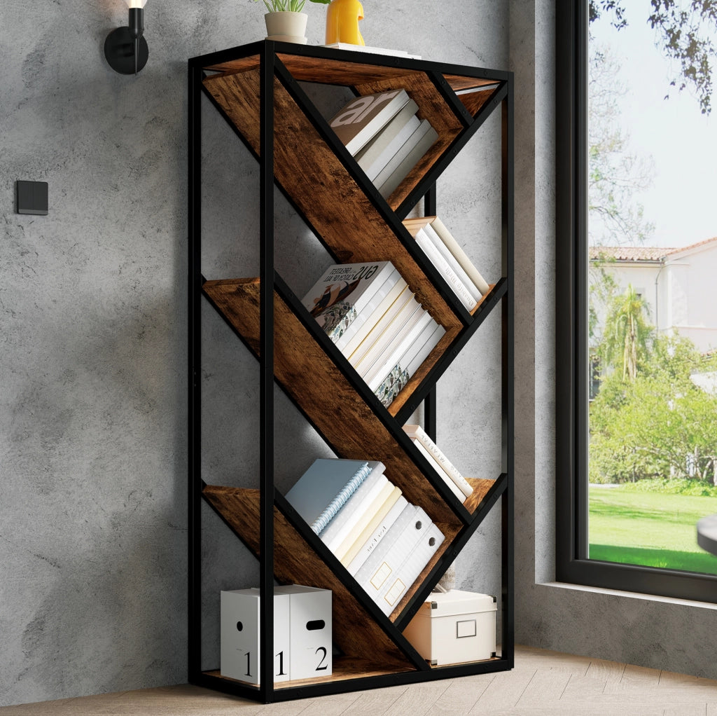 Libreria ad albero 80×35×160 cm, 8 ripiani, MDF e metallo