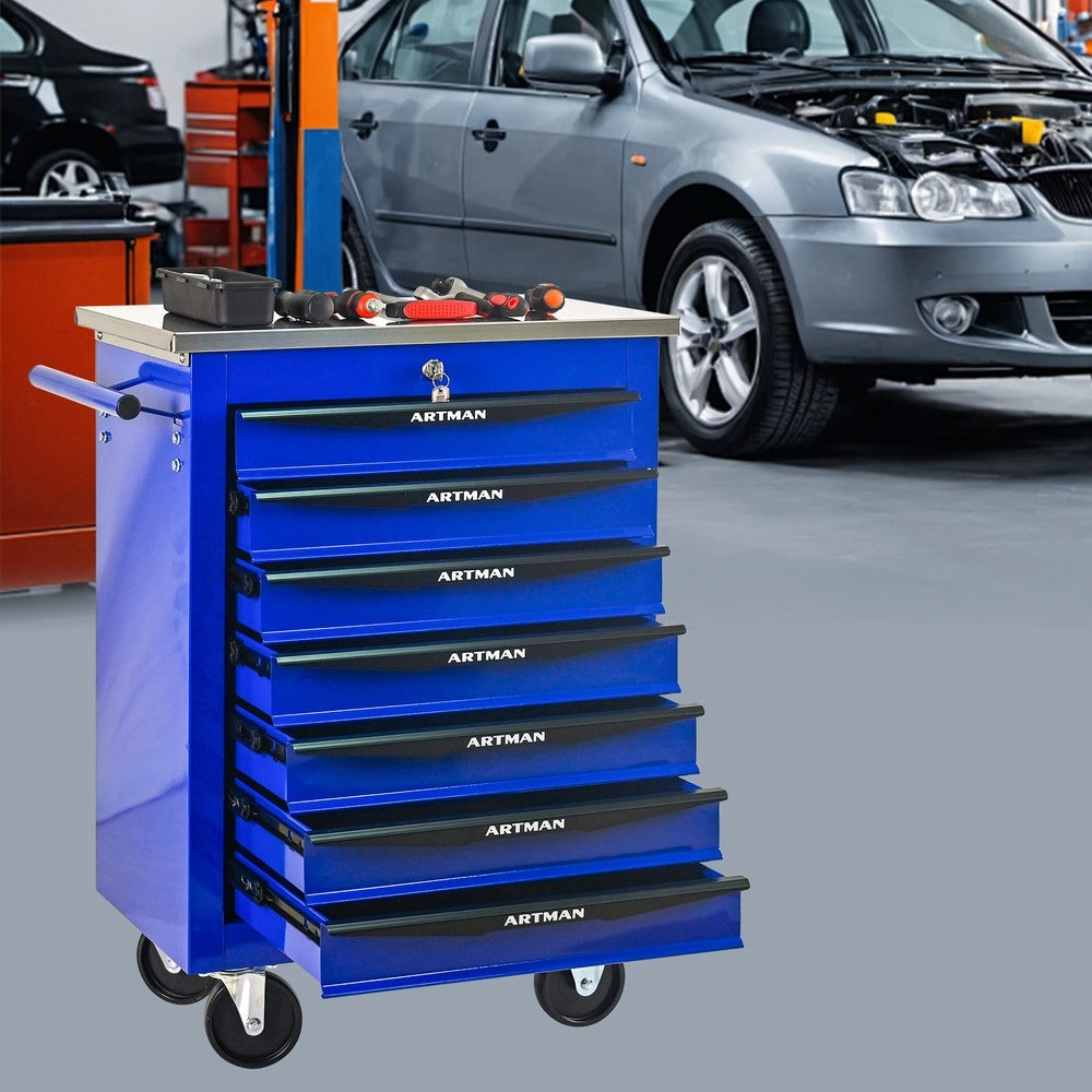 Carrello Portautensili 7 Cassetti con Ruote ¨C MINIMAL ¨C Metallo, Nero e Blu