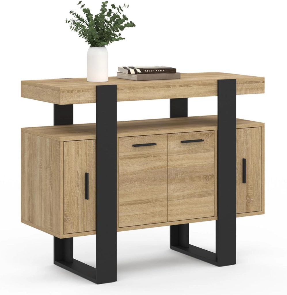 Credenza PHOENIX a 4 ante, legno e nero, 100 cm