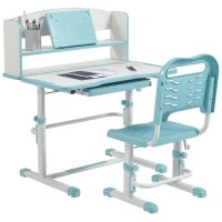 Set Scrivania per Bambini con Sedia Regolabile in Altezza e Piano Inclinabile, Età 6-12 Anni, Blu