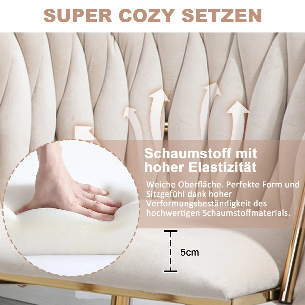 Sedia da pranzo in velluto con schienale intrecciato struttura stabile piedini antiscivolo design arrotondato avorio