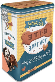 Retro contenitore per snack per cani Every Bite You Take Dog Treats – Regalo per amanti di cani con coperchio aroma Vintage design 13 l.