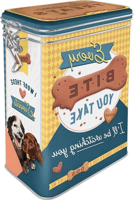 Retro contenitore per snack per cani Every Bite You Take Dog Treats – Regalo per amanti di cani con coperchio aroma Vintage design 13 l.