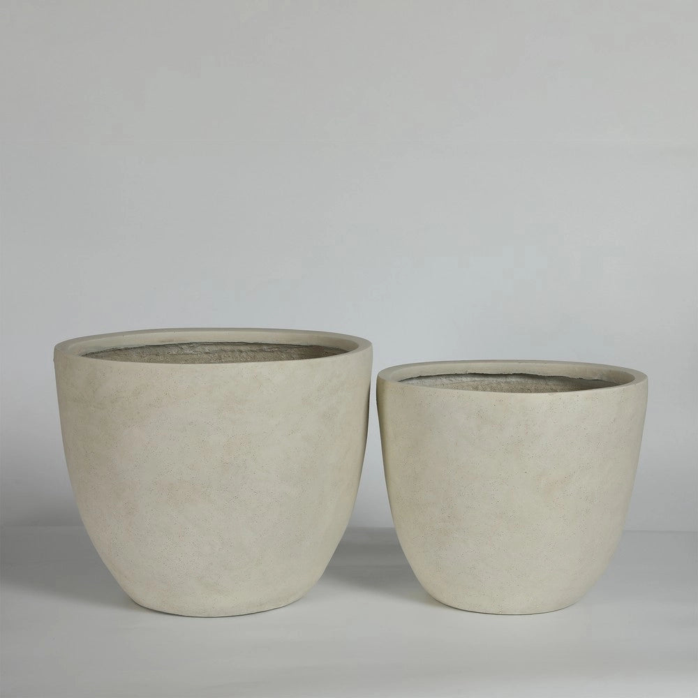 Set 2 Vasi da Giardino in Cemento Rustico con Fori di Drenaggio ¨C Xylo ¨C Bianco, 38x32 cm & 45x37 cm