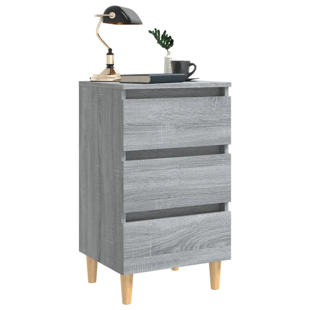 Comodino con Gambe in Legno Massello Grigio Sonoma 40x35x69 cm cod mxl 30824