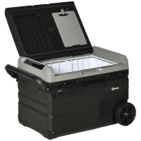 Frigorifero Portatile per Auto 40L con Illuminazione a LED, con Maniglia e Ruote per Trasporto, Barca, Camper, Viaggi 12/24V DC e 110-240V AC Nero e Grigio