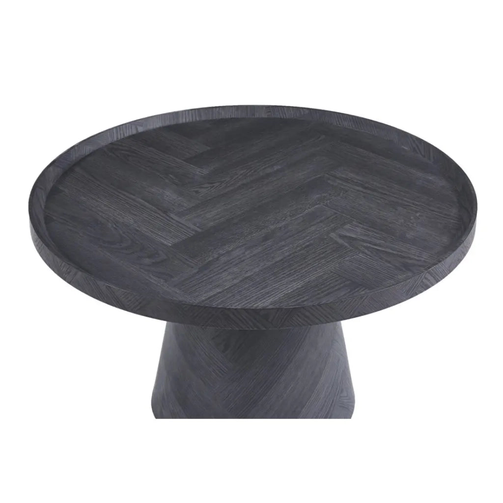 Tavolino basso rotondo collezione CARVELA – Decorazione grigio scuro – Bordo rialzato – D80 x H47 cm