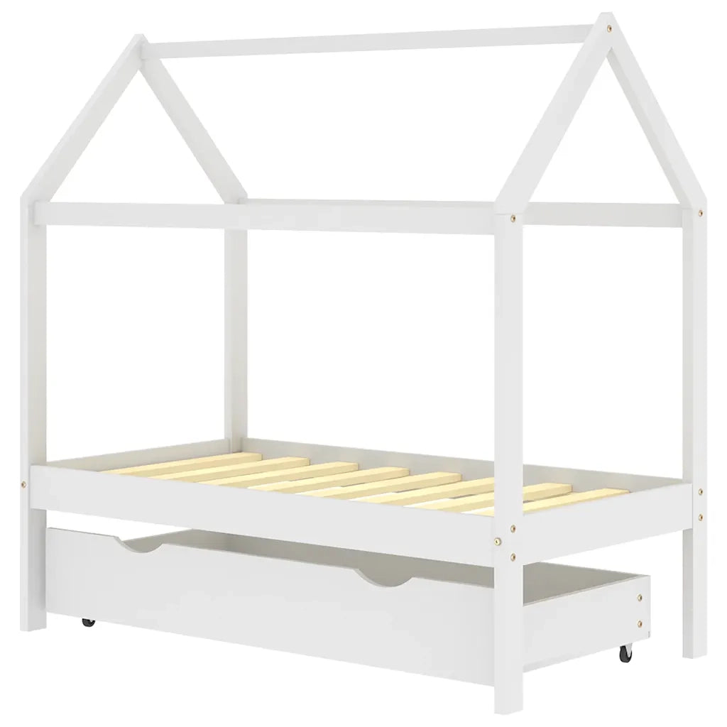 Giroletto per Bambini | Letto Infantile | Lettino Cassetto Bianco in Pino Massello 70x140cm