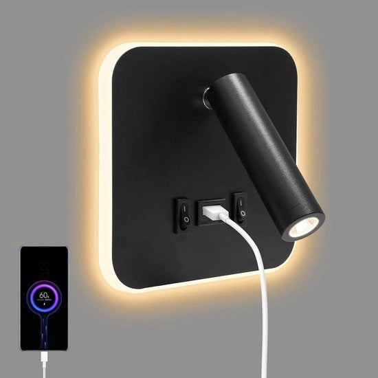 Lampada a LED quadrata 3-in-1 con porta di ricarica USB e interruttore