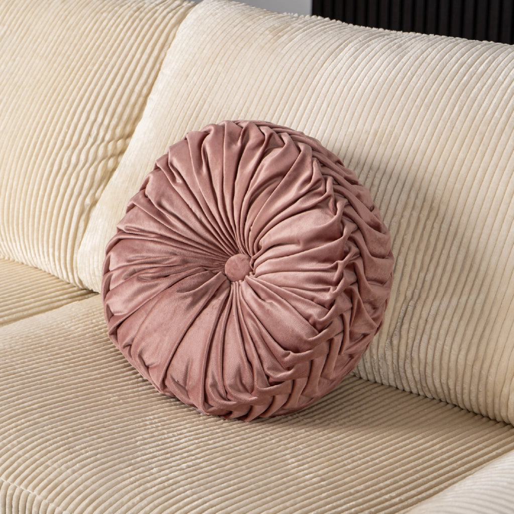 Cuscino Rotondo Zucca Effetto Velluto Circolari Per Divano Decorativo Letto 40 Cm  Rosa Antico