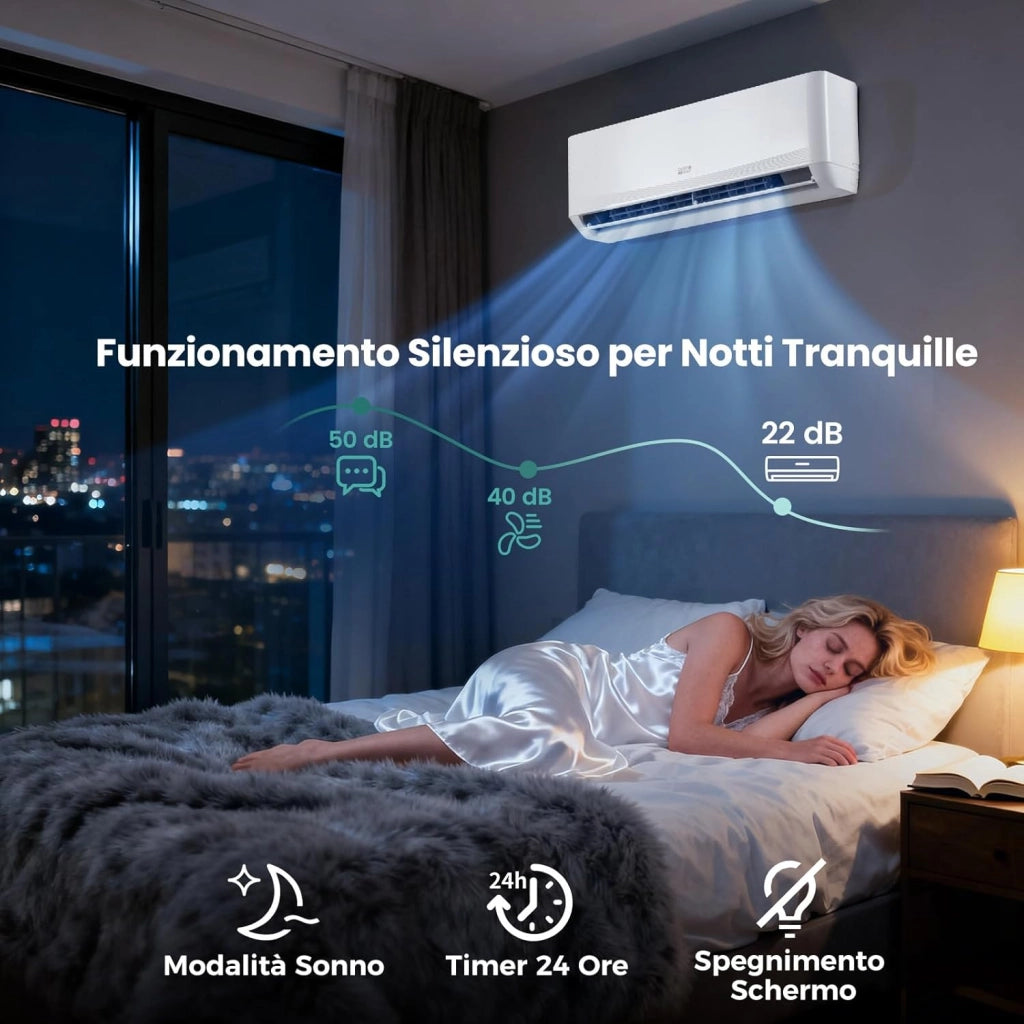Climatizzatore Monosplit, Condizionatore Split con Pompa di Calore, Tecnologia Inverter, Flusso d’aria 4D con 8 Velocità, Funzione di Autopulizia e Timer di 24 ore (12000BTU, 3,4kW)