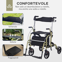 Deambulatore per Anziani e Disabili 59x104x88-101 cm Pieghevole con Poggiapiedi Giallo e Verde