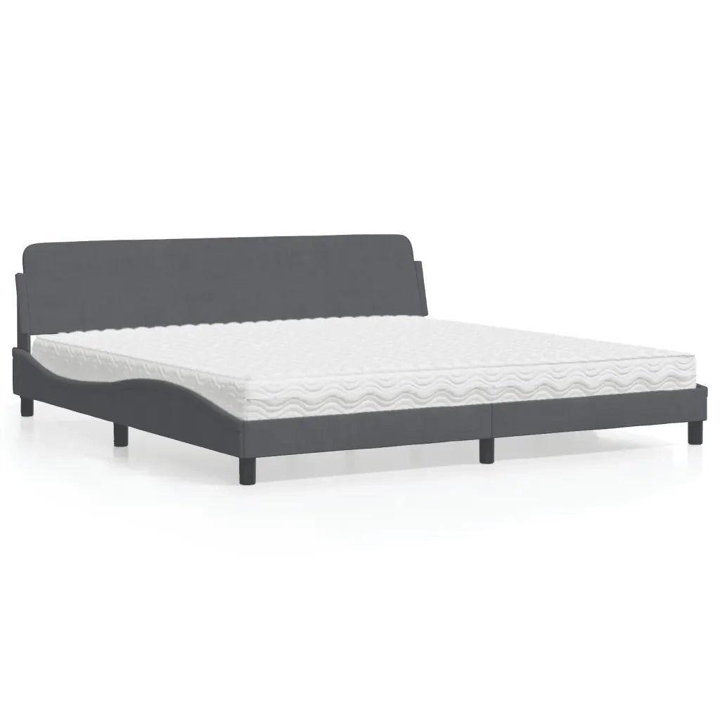 Letto con Materasso Dover Grigio Scuro 200x200 cm Velluto 3208472