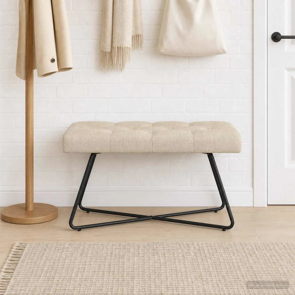 Panchina con bottoni imbottiti Crema 80 x 40 x 46 cm Tessuto 42038364