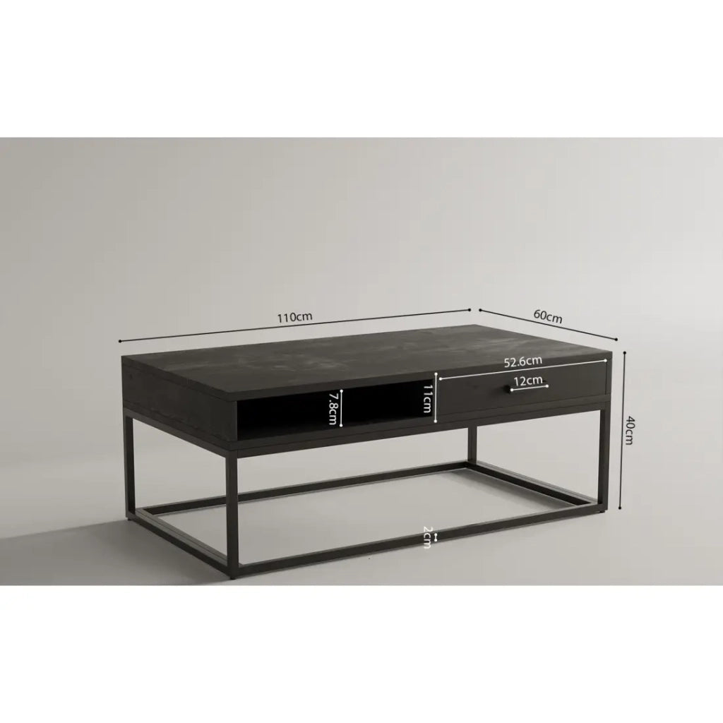 Tavolino basso MADEIRO – Rettangolare 110x60 cm – Nero opaco – Contemporaneo metallo e legno