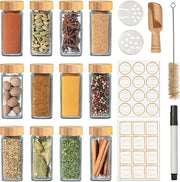 Set di erbe in contenitori di 12 con coperchio di bambù e dispositivo per spargere - 120ml - Incl. Etichette e cucchiaio di legno