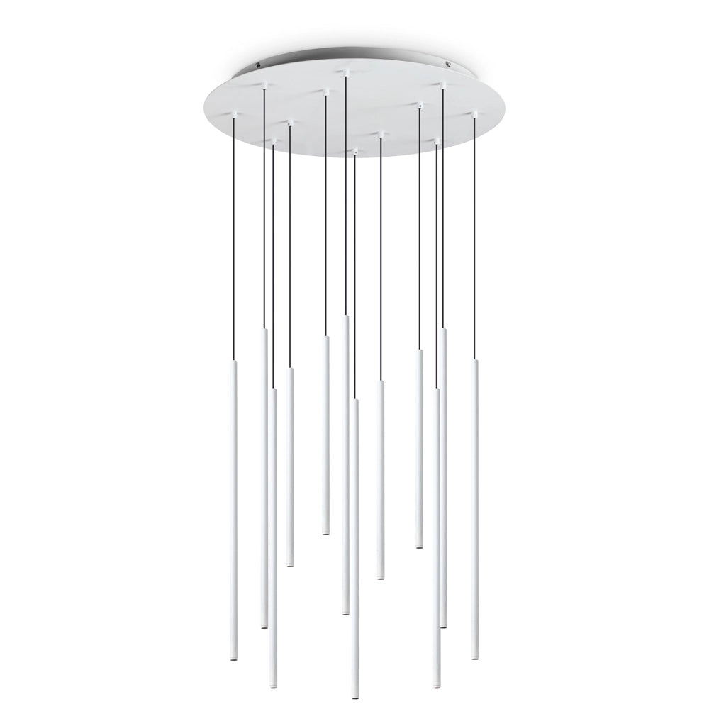 Sospensione Moderna Filo Metallo Bianco 12 Luci Led 25W 3000K Luce Calda