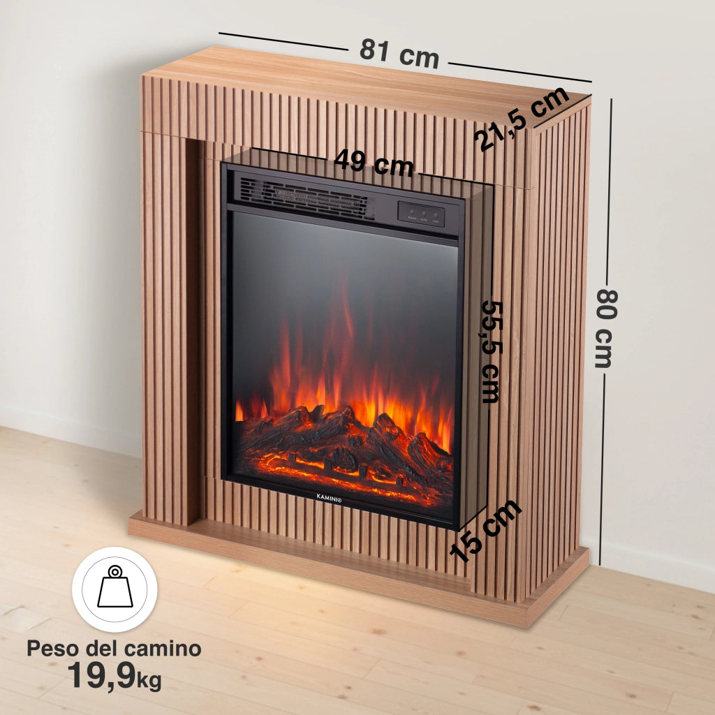KAMINIO Camino elettrico MATTI - Caminetto da pavimento con riscaldamento, effetto fiamma 3D, luce ambiente a LED, telecomando - 32 pollici, Pannello