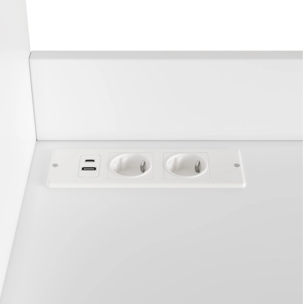 Credenza alta bianca 100,5×40×178 cm con prese e USB