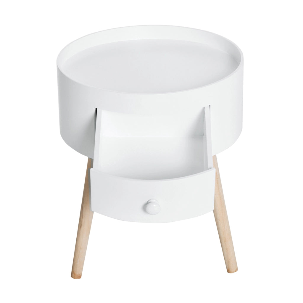 Tavolino da caff¨¨ rotondo con cassetto ¨C zephmum ¨C effetto quercia chiaro bianco