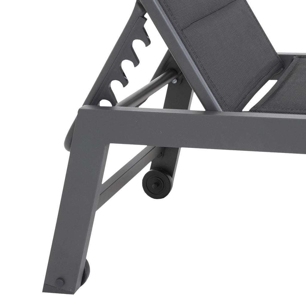 Set di 2 lettini BARBADOS in textilene nero eTavolino - alluminio grigio antracite