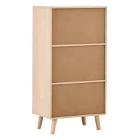 Credenza legno multifunzione con 2Ante in Rattan e 2Cassetti, impermeabili e gambe in legno di pino massiccio, Quercia