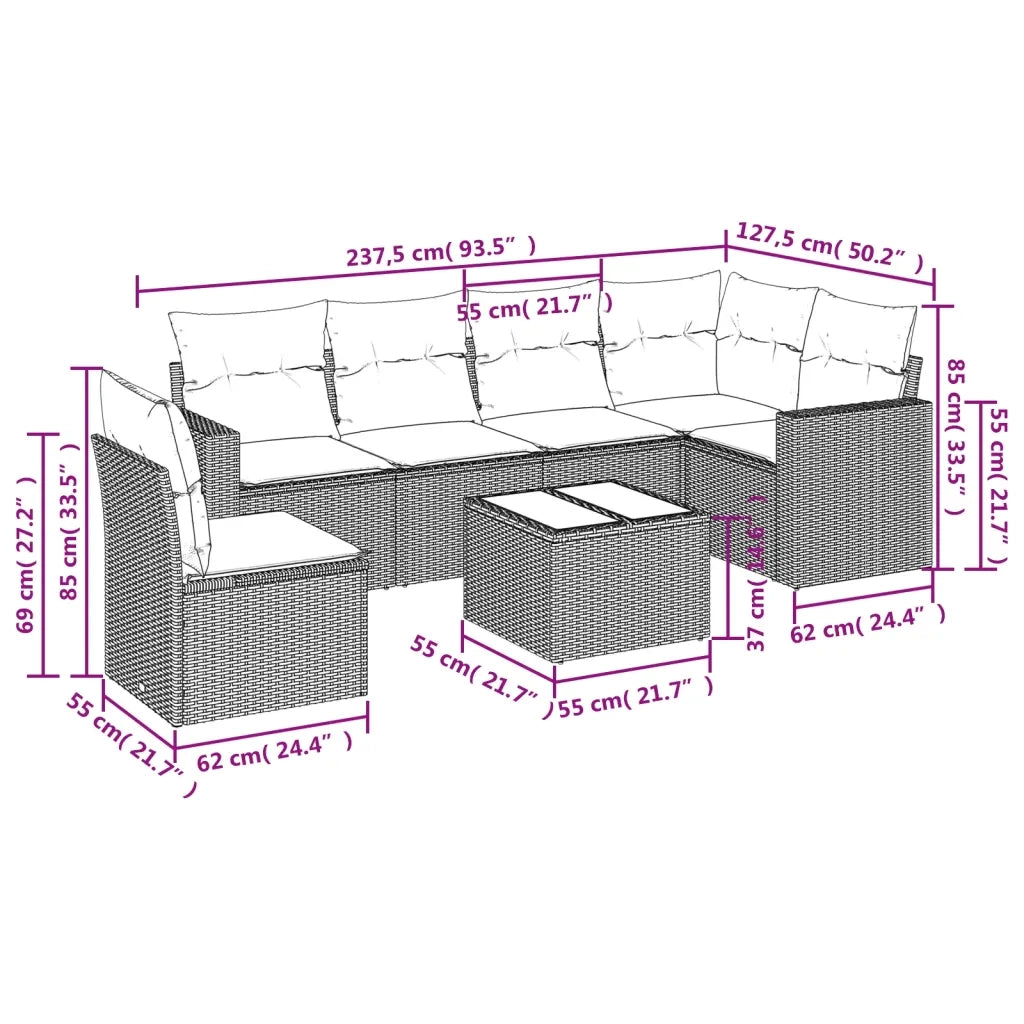 Set Divani da Giardino con Cuscini 7pz Nero Polyrattan 3251373