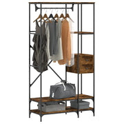 Appendiabiti con Scaffali Rovere Fumo in Legno Multistrato 847861