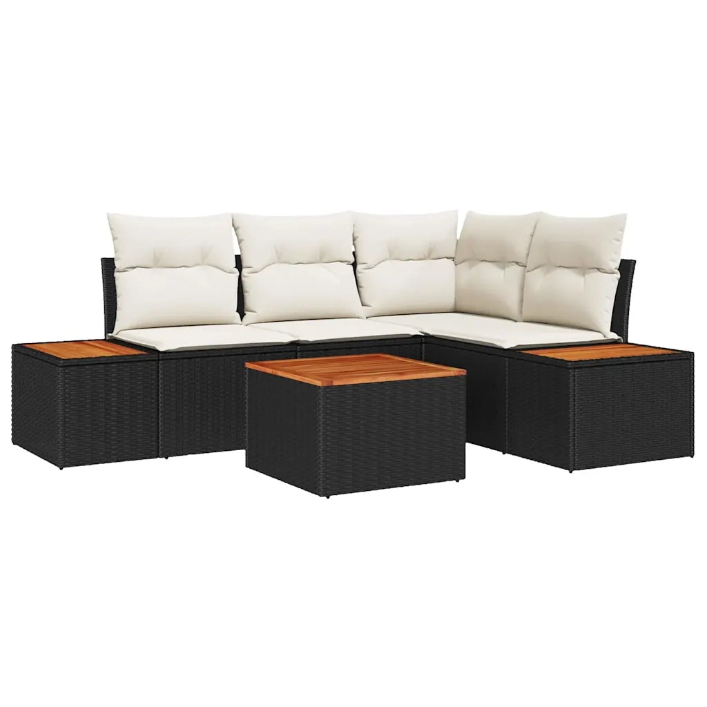 Set Divano da Giardino con cuscino 5 pcs Nero Poly Rattan 3348078