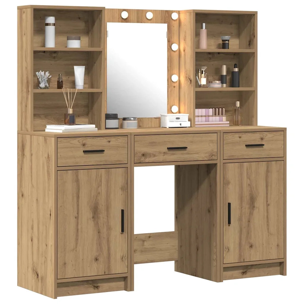 Set da tavolo da trucco con LED 3 pcs Rovere artigianale 3334298