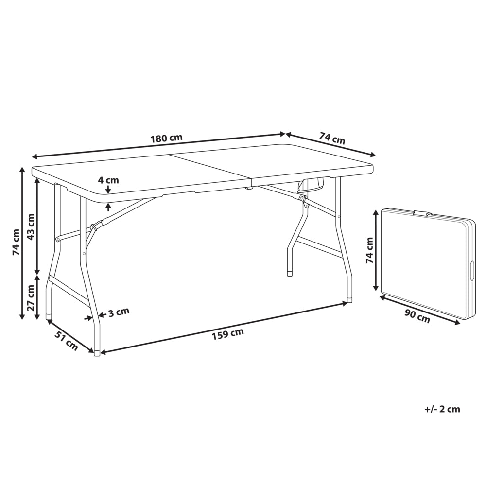 Tavolo da pranzo da giardino in materiale sintetico bianco 180 x 74 cm 6 posti a sedere rettangolare pieghevole gambe in metallo Minimalista