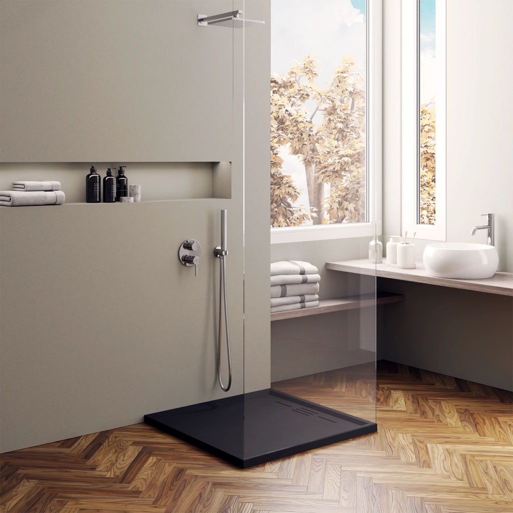 Piatto doccia 80x80 effetto pietra colore nero | Spanios