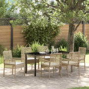 Set da Pranzo per Giardino con cuscino 7 pcs Beige polyrattan