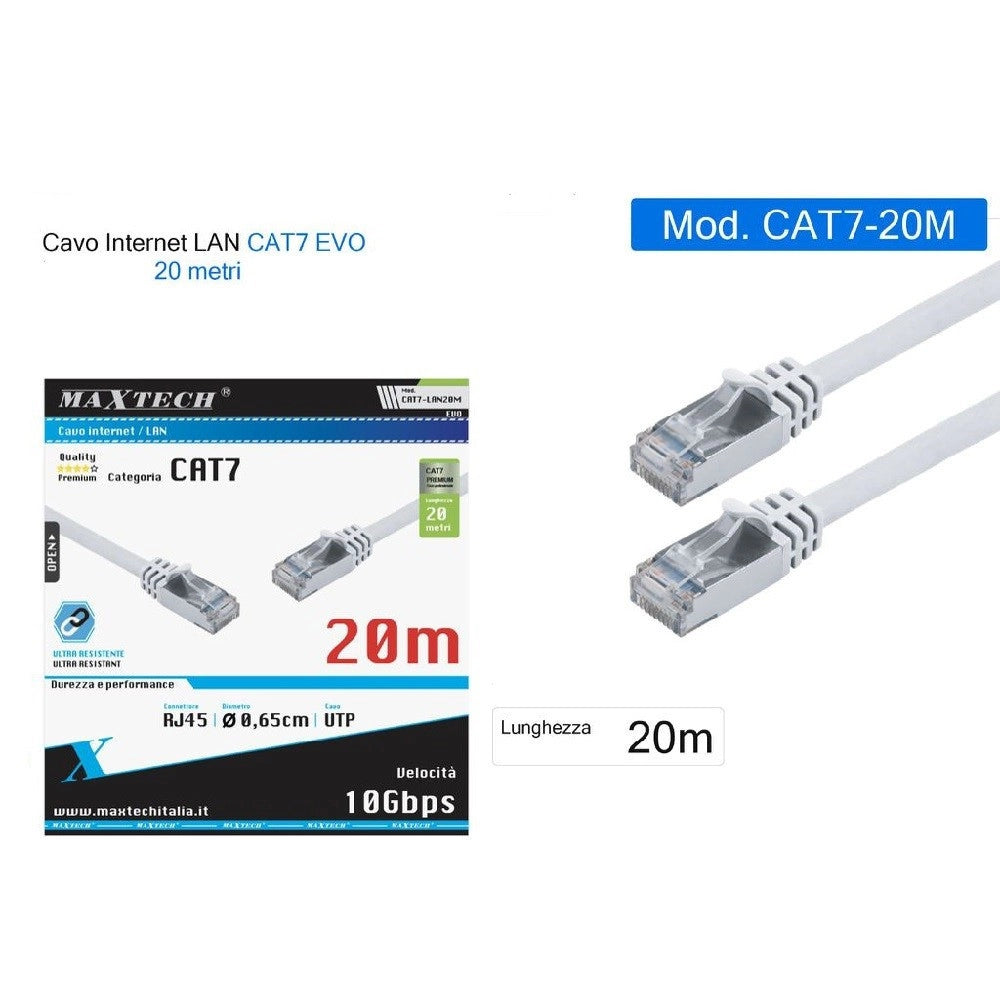 Trade Shop - Cavo Di Rete Ethernet Cat 7 Cavetto Lan Rj45 20 Metri Maxtech Cat7-lan20m -