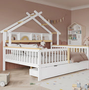 Letto per bambini 140x200 cm con tetto, sponde di sicurezza e 2 cassetti