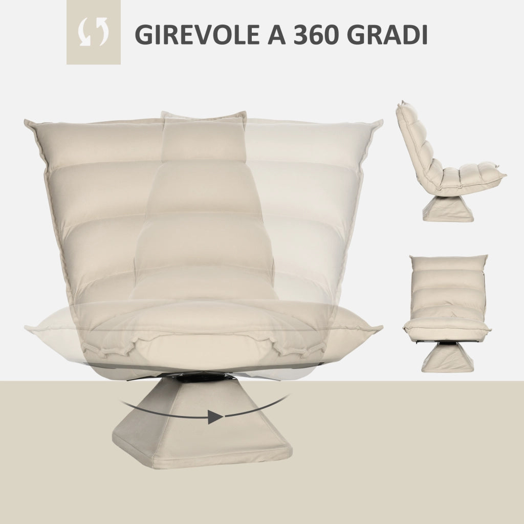 EasyComfort Poltrona in Tessuto Imbottita Girevole a 360° e Reclinabile a 3 Livelli 62x70x95cm, Beige