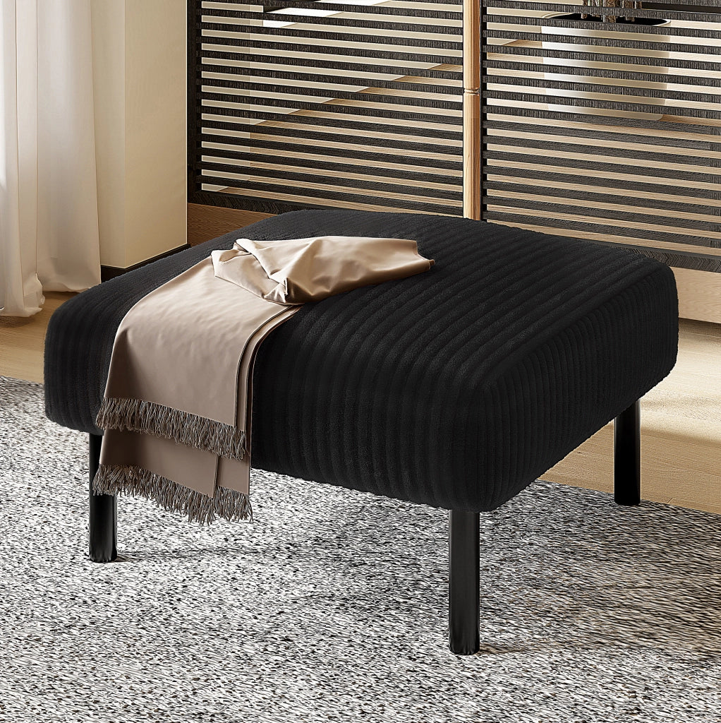 Pouf in tessuto a coste nero 56 x 51 x 39 cm con struttura in metallo