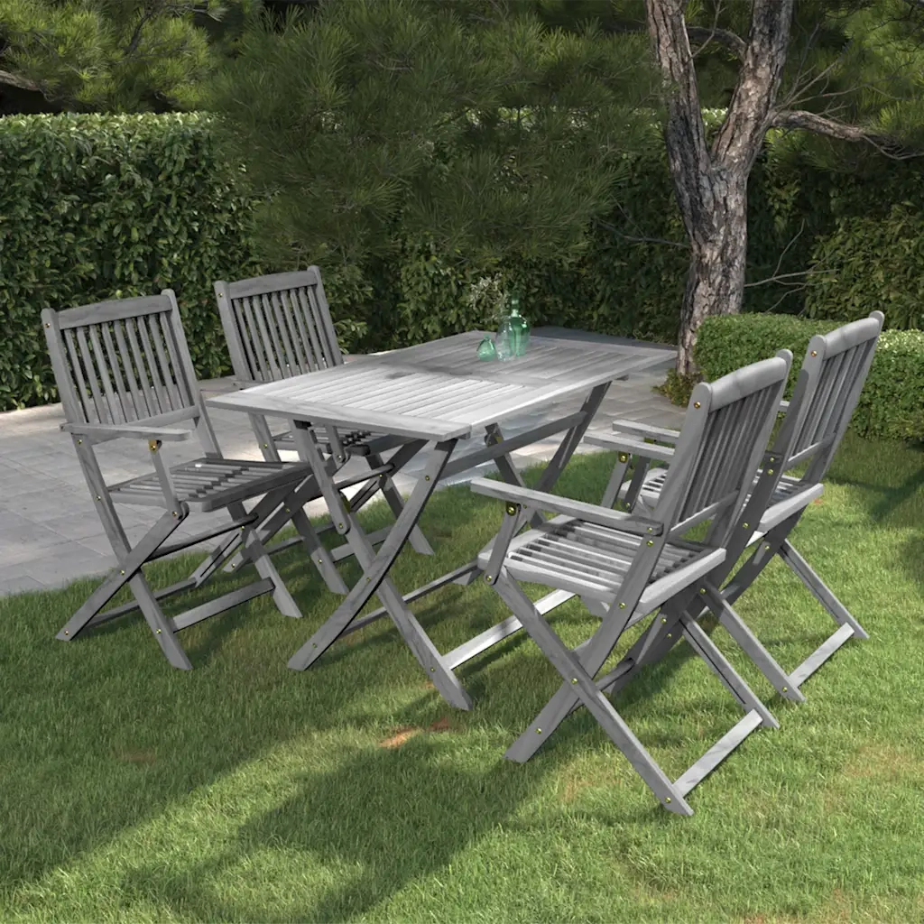 Set da Pranzo per Giardino 5 pz Legno Massello di Acacia Grigio