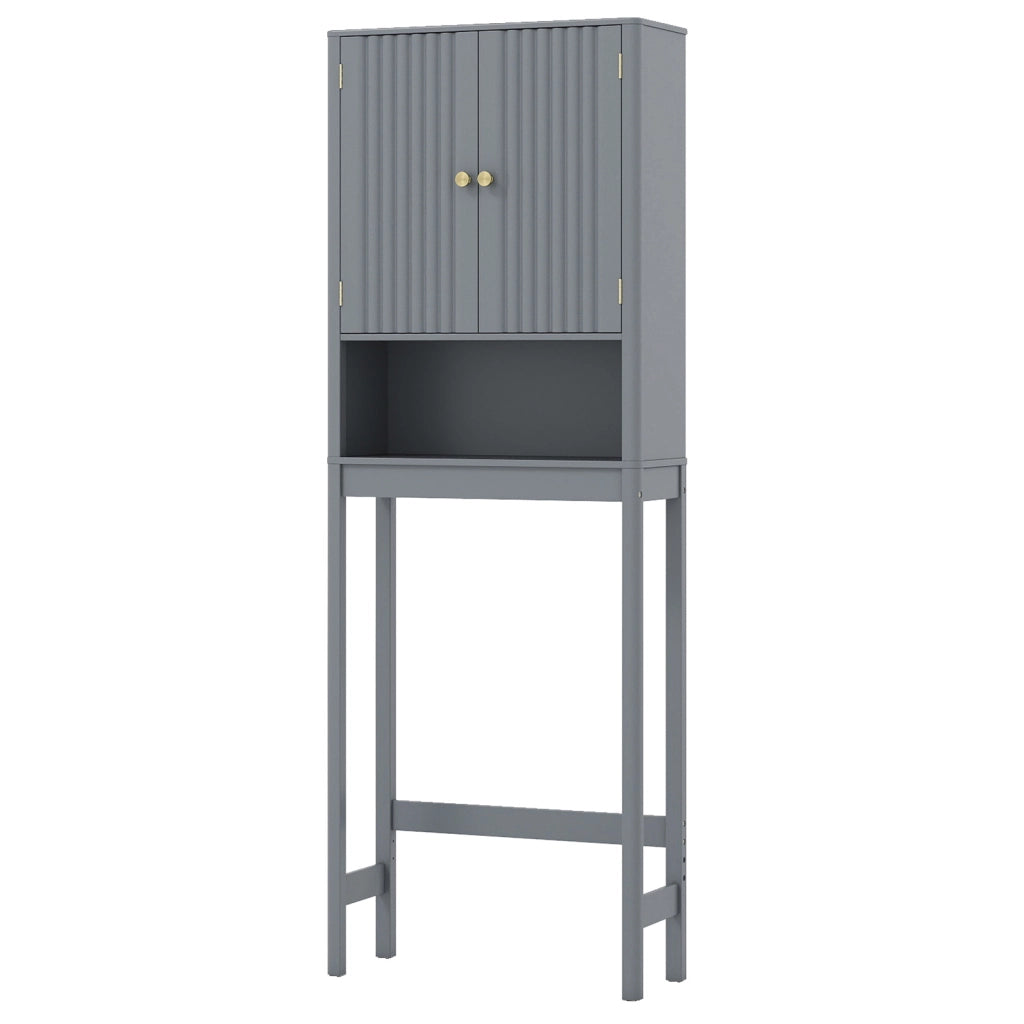Mobile portaoggetti wc ante scanalate ripiano regolabile barra inferiore-Mobili da Bagno Organizer bagno alto indipendente salvaspazio Grigio
