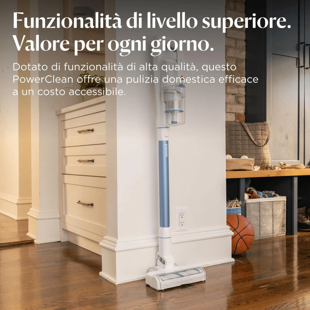 Bissell PowerClean, aspirapolvere, motore da 200 W, luci a LED, spazzola a rullo anti-groviglio, aspirapolvere 3 in 1, design autoportante, filtro HEPA, batteria rimovibile da 2000 mAh, 40 min, 4261N