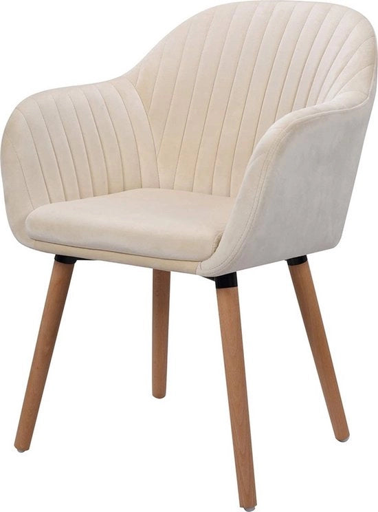 Sedia da soggiorno imbottita - rivestimento di velluto - forma ergonomicamente curva - stile lussuoso - crema - 50x42x81 cm