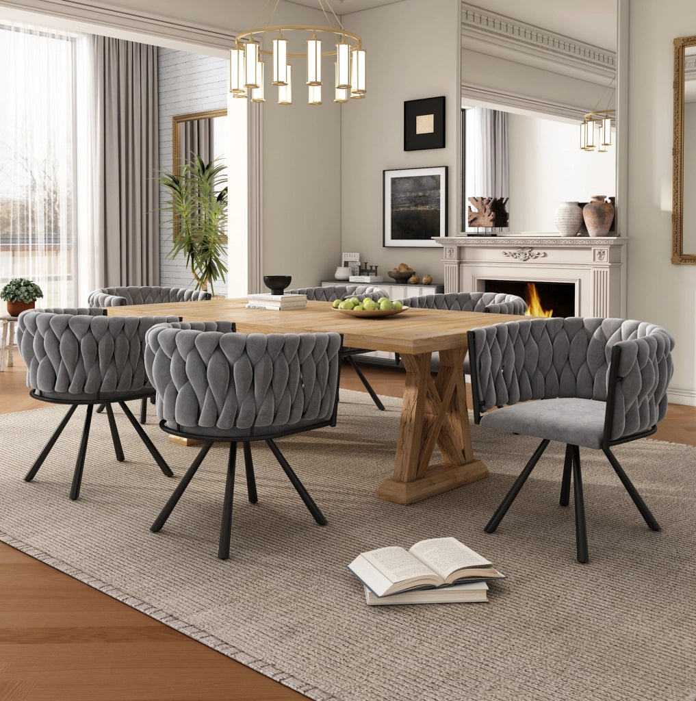 Set di 4 sedie da pranzo girevoli a 360° in velluto; con schienale ergonomico; grigio
