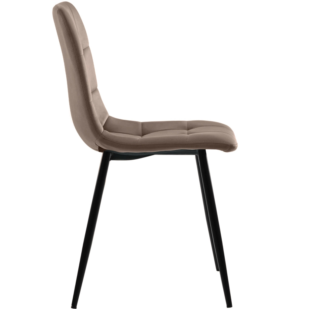 Set di 4 sedie da pranzo imbottite in velluto marrone con gambe in metallo